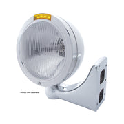 Stainless Steel Bullet Classic Headlight H4 Bulb & LED Turn Signal - Amber Lens