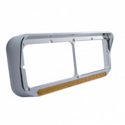 14 LED Chrome Rectangular Dual Headlight Bezel With Visor - Amber LED/Amber Lens