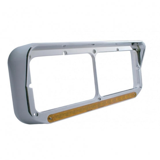 14 LED Chrome Rectangular Dual Headlight Bezel With Visor - Amber LED/Amber Lens