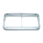 14 LED Chrome Rectangular Dual Headlight Bezel With Visor - White LED/Clear Lens
