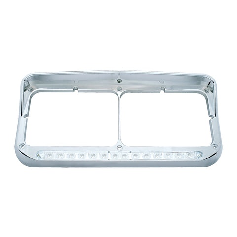14 LED Chrome Rectangular Dual Headlight Bezel With Visor - White LED/Clear Lens