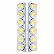 SS Front Air Cleaner Bracket With 12X 9 LED 2" Reflector Lights & Bezels For Peterbilt-Amber LED/Clear Lens