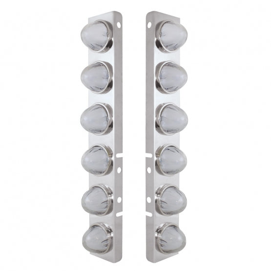 SS Front Air Cleaner Bracket With 12X 9 Amber LED Dual Function Watermelon GloLight For Peterbilt-Clear Lens