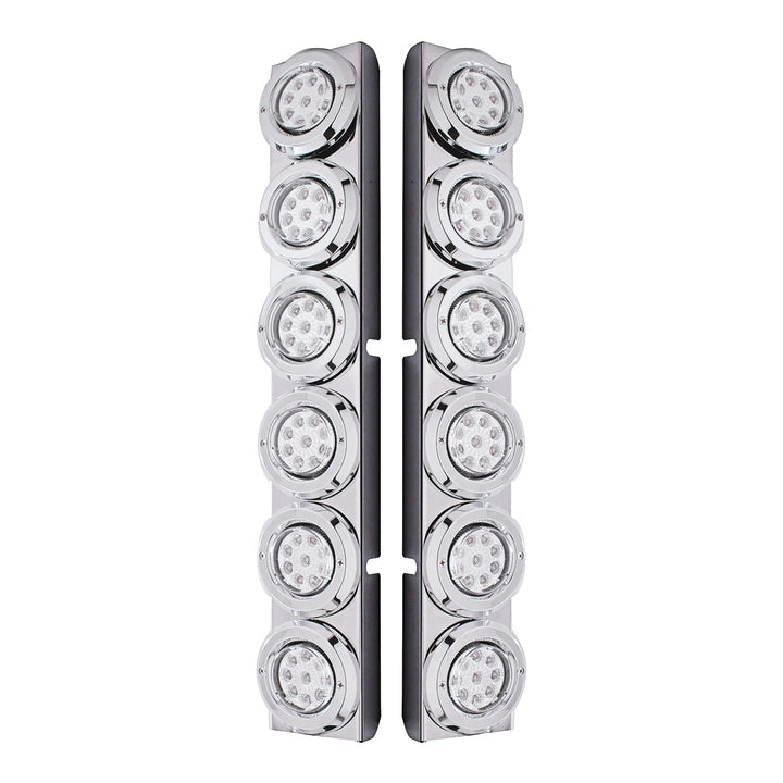 SS Rear Air Cleaner Bracket With 12X 9 LED 2" Reflector Lights &amp; Bezels For Peterbilt-Red LED/Clear Lens