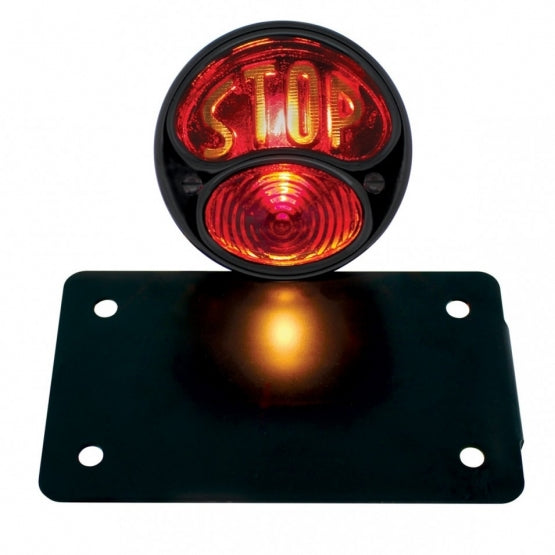 Black 1928 Ford STOP style Tail Light Assembly With Horizontal Mounting Bracket For Motorcycle
