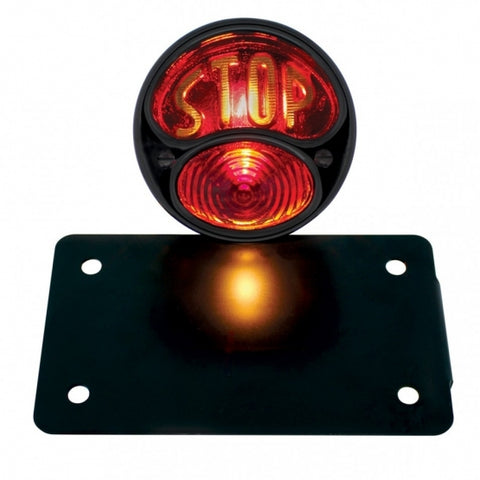Black 1928 Ford STOP style Tail Light Assembly With Horizontal Mounting Bracket For Motorcycle