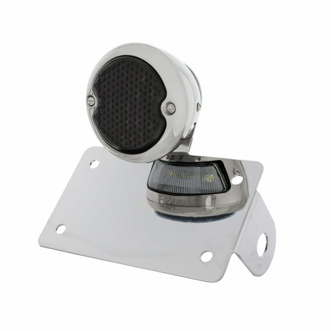 Chrome Horizontal Side Mount License Bracket For Motorcycle With 1933-36 Ford Style LED Tail Light