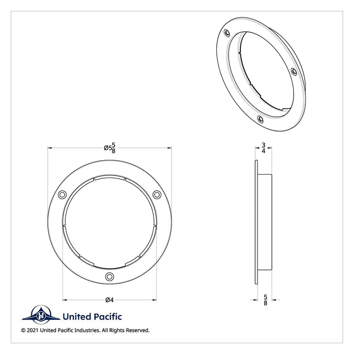 Stainless Steel Mounting Bezel For 4" Round Light (Card) United Pacific 20549