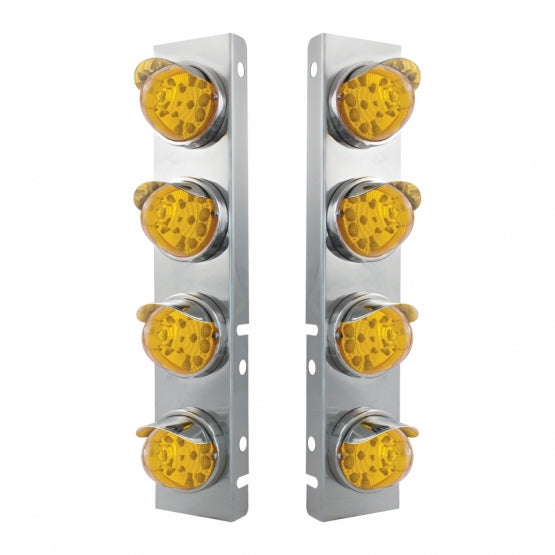SS Front Air Cleaner Bracket With 8X 17 Amber LED Reflector Watermelon Lights &amp; SS Visors For Peterbilt-Amber Lens