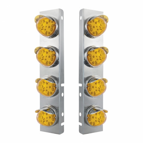 SS Front Air Cleaner Bracket With 8X 17 Amber LED Reflector Watermelon Lights & SS Visors For Peterbilt-Amber Lens