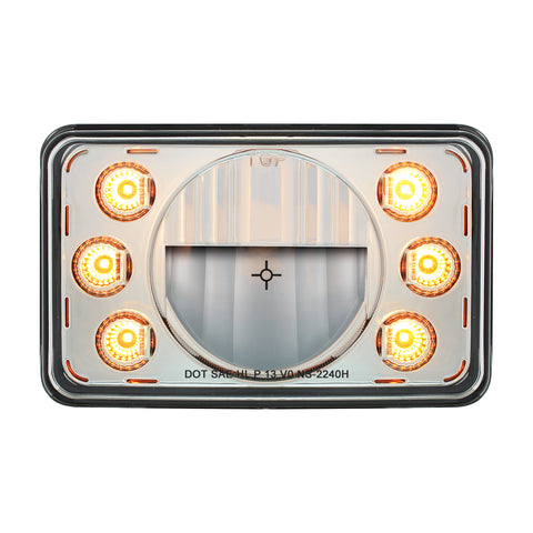 ULTRALIT - 4" X 6" LED Headlight With Dual Function 6 Amber LED Position Lights - High Beam