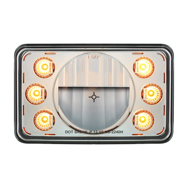 ULTRALIT - 4" X 6" LED Headlight With Dual Function 6 Amber LED Position Lights - High Beam
