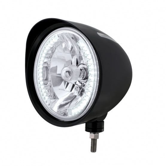 Black "Billet" Style Groove Headlight With Visor H4 Bulb With 34 White LED