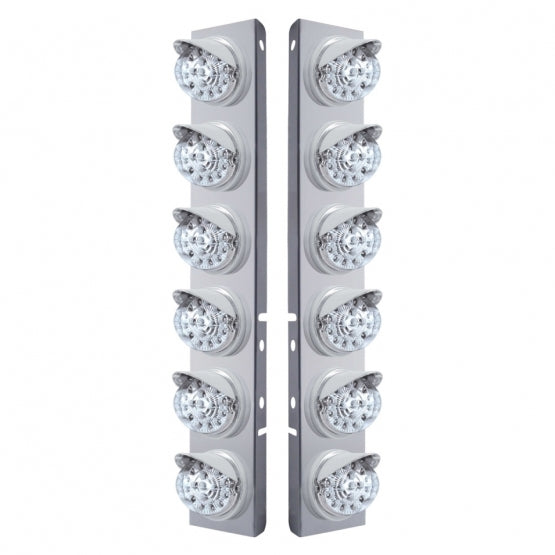 SS Front Air Cleaner Bracket With 12X 17 Amber LED Dual Function Reflector Lights &amp; Visors For Peterbilt-Clear Lens