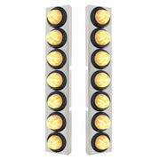 SS Front Air Cleaner Bracket With 14X 9 LED 2" Beehive Lights Bezel For KW Trucks -Amber LED/Clear Lens