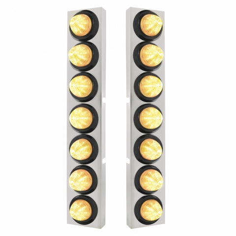 SS Front Air Cleaner Bracket With 14X 9 LED 2" Beehive Lights Bezel For KW Trucks -Amber LED/Clear Lens