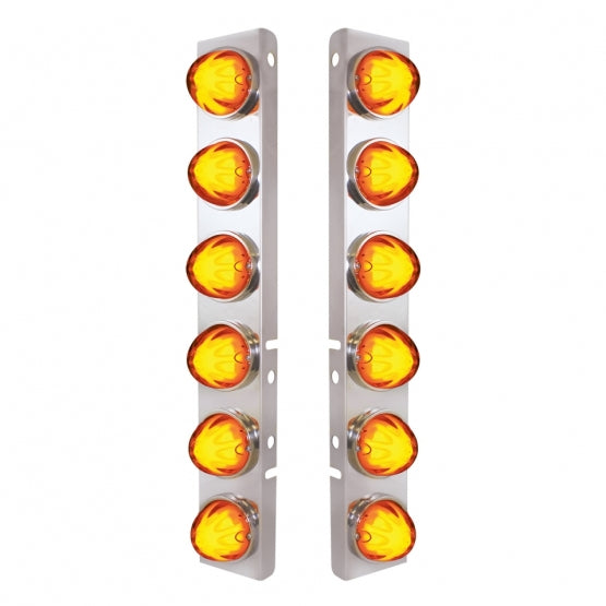SS Front Air Cleaner Bracket With 12X 9 Amber LED Dual Function Watermelon GloLight For Peterbilt-Amber Lens