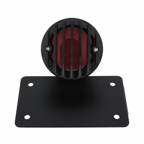 Motorcycle LED "Bobber" Style Horizontal Tail Light With Black Grille Bezel-Red Lens