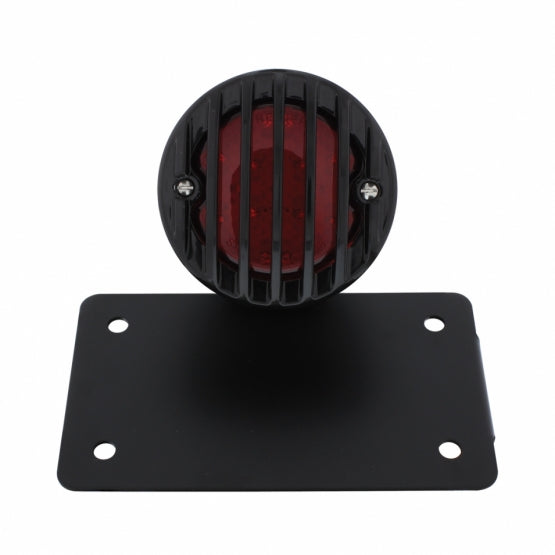 Motorcycle LED "Bobber" Style Horizontal Tail Light With Black Grille Bezel-Red Lens