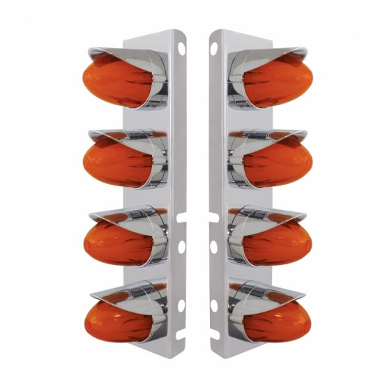 SS Front Air Cleaner Brkt With 8X 9 Amber Hi/Lo LED Watermelon GloLight &amp; Visors For Peterbilt-Amber Lens