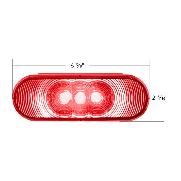 3 LED 6" Oval Light (Stop, Turn, & Tail)- Red LED/Red Lens