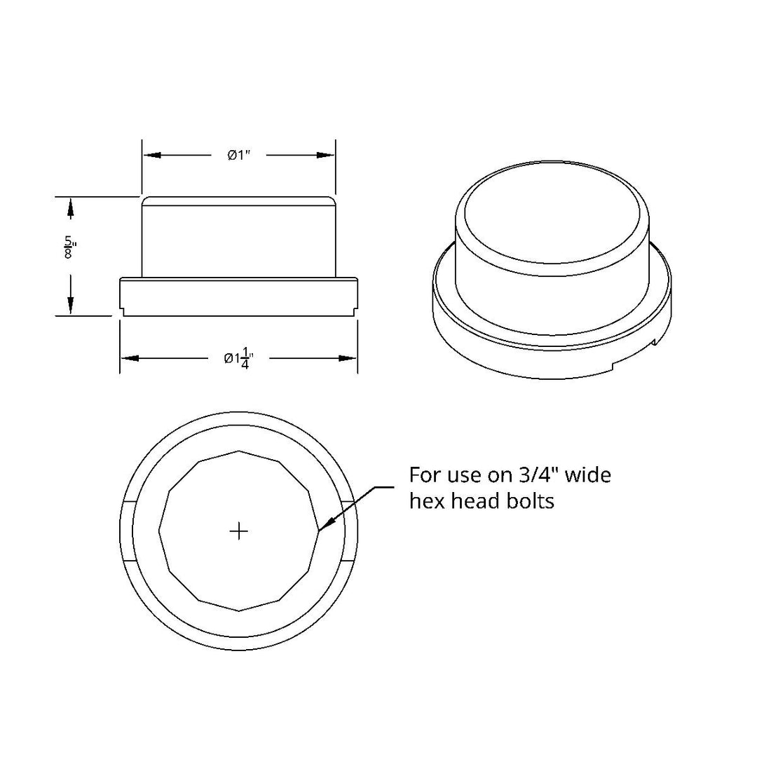 3/4" X 5/8" Chrome Plastic Flat Top Nut Covers - Push-On (10-Pack)