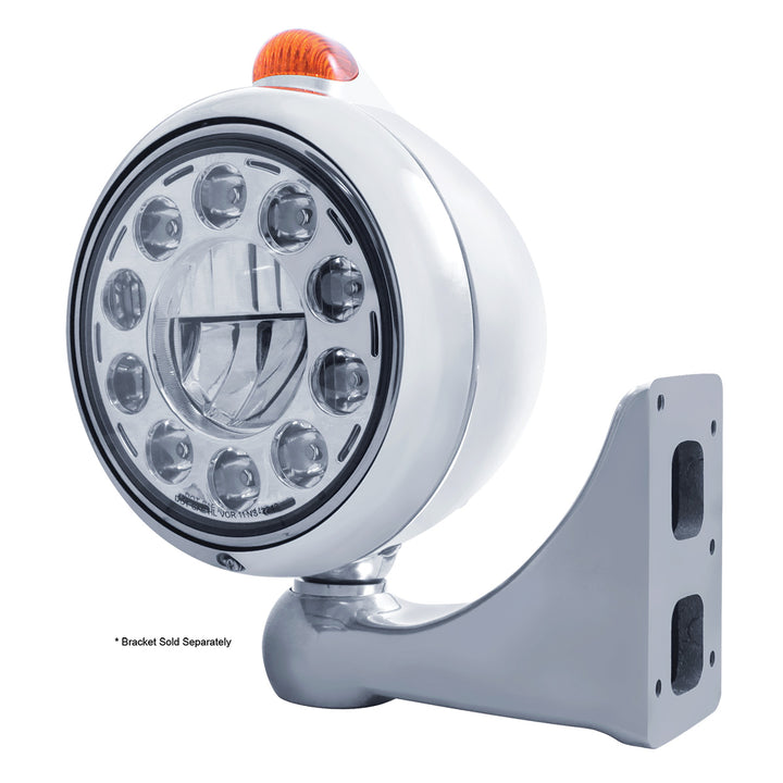 Stainless Steel Guide 682-C Headlight 11 LED Bulb &amp; Dual Mode LED Signal-Amber Lens