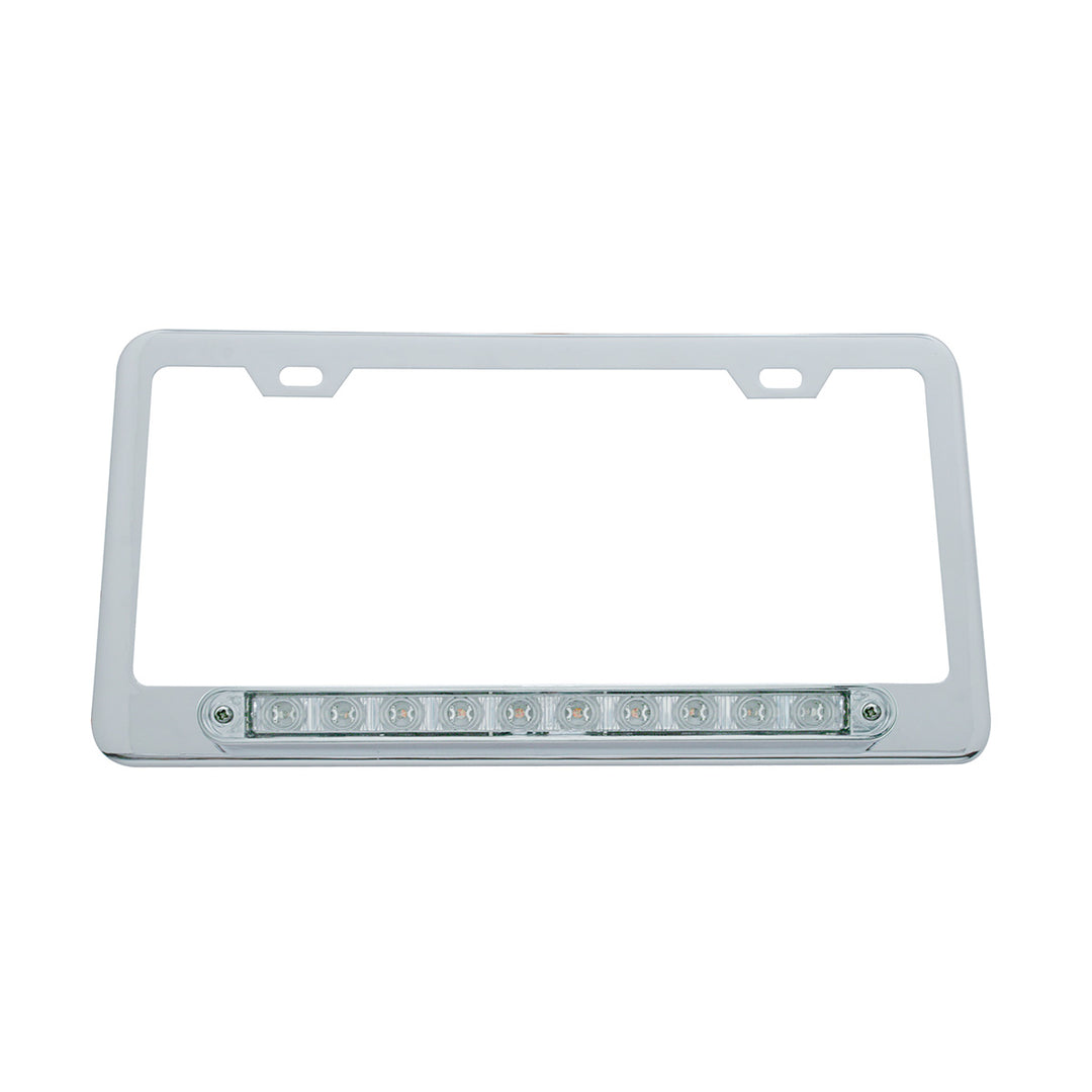 Chrome License Plate Frame With 10 LED 9" Light Bar - White LED/Clear Lens