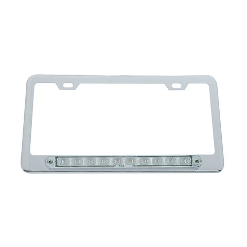 Chrome License Plate Frame With 10 LED 9" Light Bar - White LED/Clear Lens
