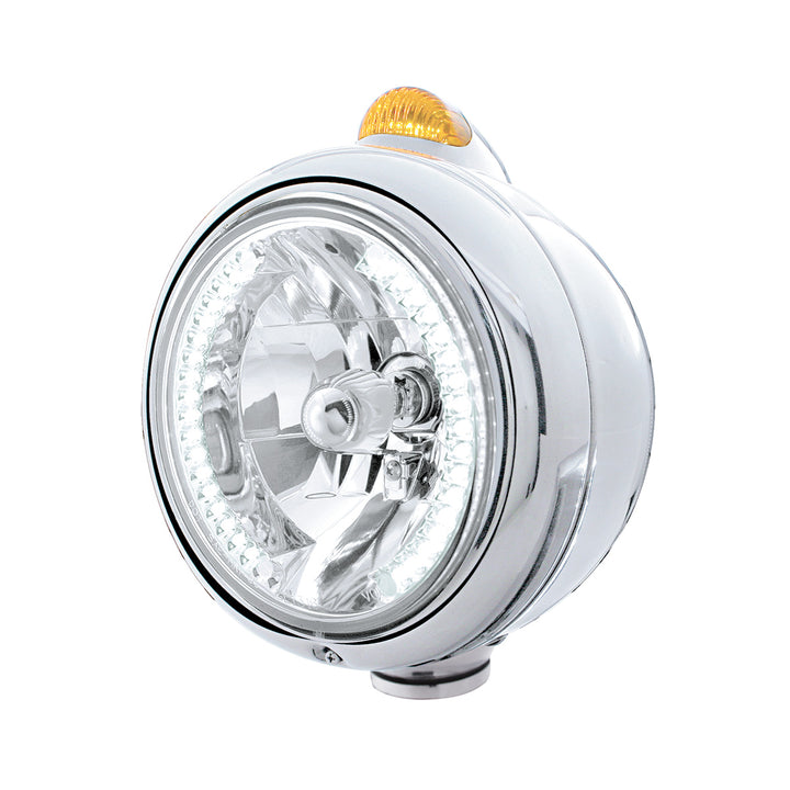 Chrome Guide 682-C Headlight H4 With White LED &amp; Dual Mode LED Signal - Amber Lens