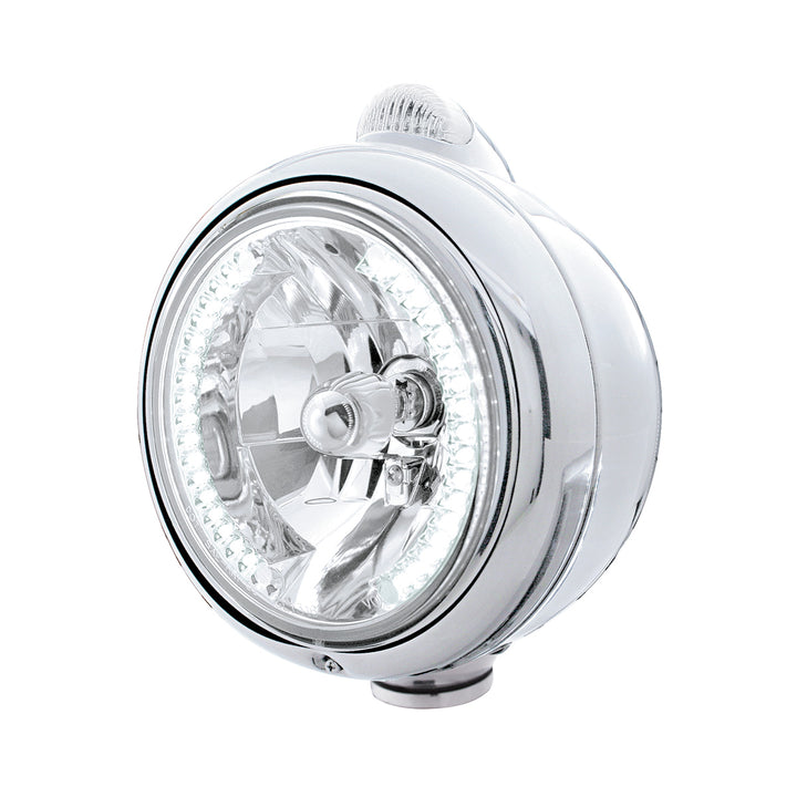 Stainless Steel Guide 682-C Headlight H4 With White LED &amp; Dual Mode LED Signal - Clear Lens