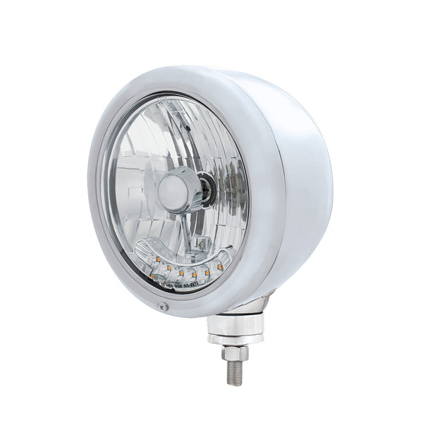 Chrome Classic Headlight H4 Bulb With 6 Amber LED
