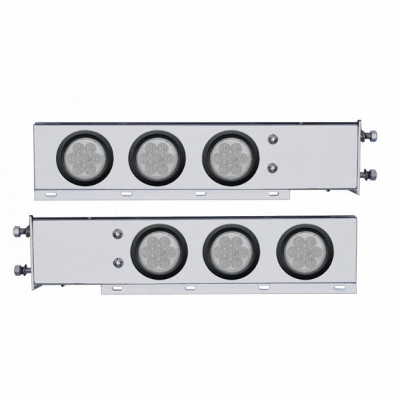 3-3/4" Bolt Pattern Chrome Spring Loaded Bar W/6X 4" 7 Red LED Lights - Clear Lens (Pair)