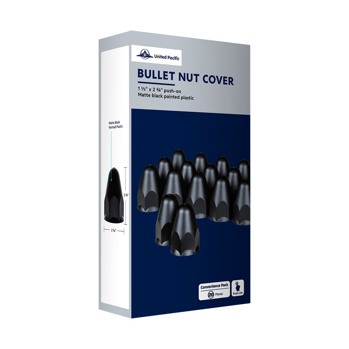 1-1/2" X 2-3/4" Matte Black Painted Plastic Bullet Nut Covers - Push-On (Color Box of 20)