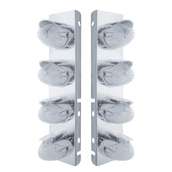 SS Front Air Cleaner Bracket With 8X 19 LED Beehive Lights &amp; Visors For Peterbilt-Amber LED/Clear Lens