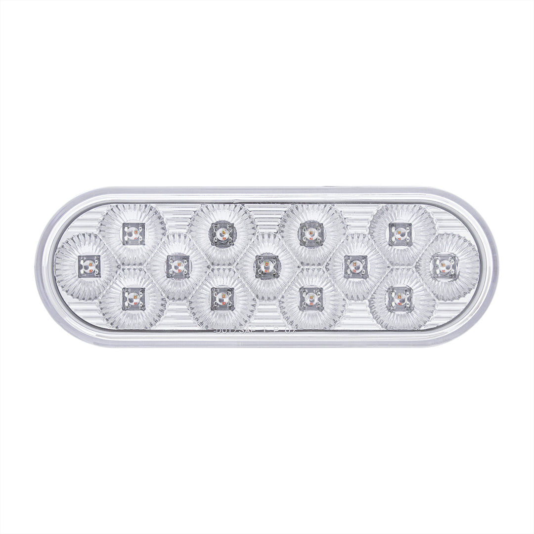 13 LED 6" Oval Double Fury Light (Stop, Turn &amp; Tail) With Warning Light - Red &amp; Amber LED/Clear Lens