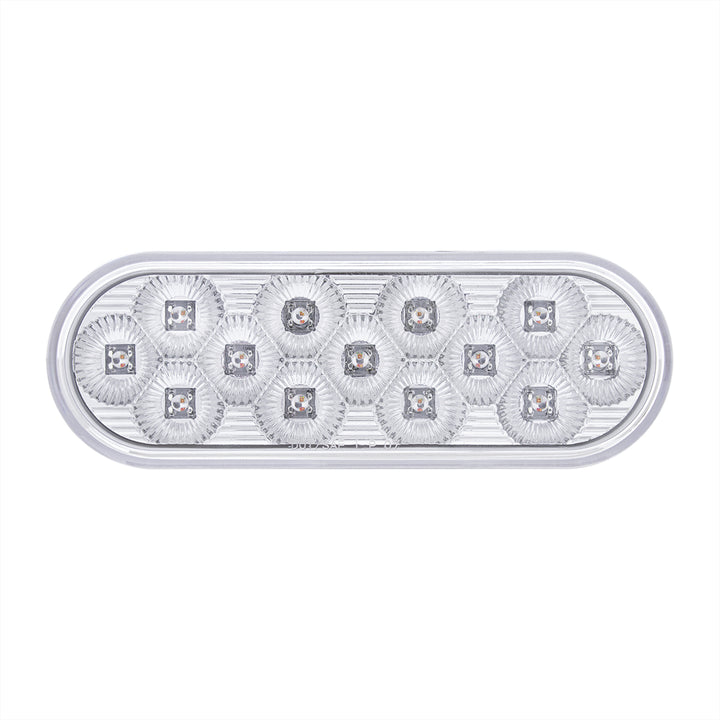 13 LED 6" Oval Double Fury Light (Stop, Turn &amp; Tail) With Warning Light - Red &amp; Amber LED/Clear Lens