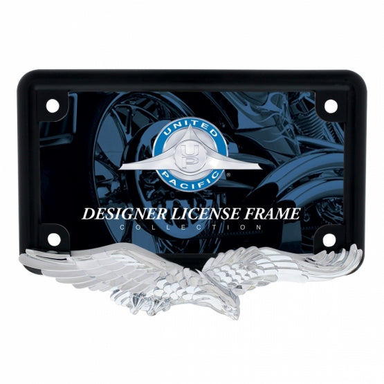 Eagle Motorcycle License Plate Frame - Chrome Eagle/Black Frame