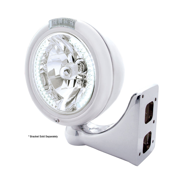 Chrome Classic Headlight H4 With 34 White LED &amp; Dual Mode LED Signal - Clear Lens