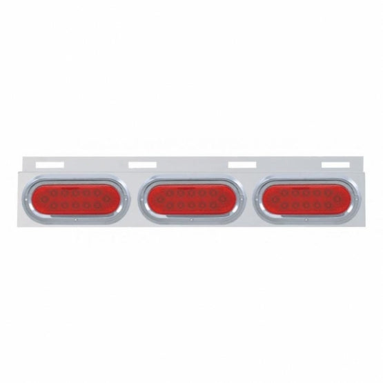 Stainless Top Mud Flap Plate With Three 12 LED Lights &amp; Visor - Red LED/Red Lens (Each)