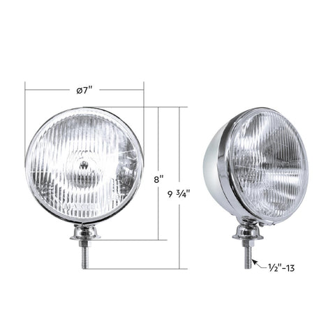 7" Chrome Dietz Style Headlight With 12 Volt Flat H4 Halogen Bulb (Pair)