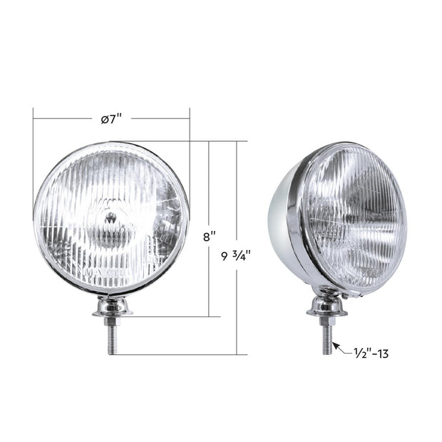 7" Chrome Dietz Style Headlight With 12 Volt Flat H4 Halogen Bulb (Pair)