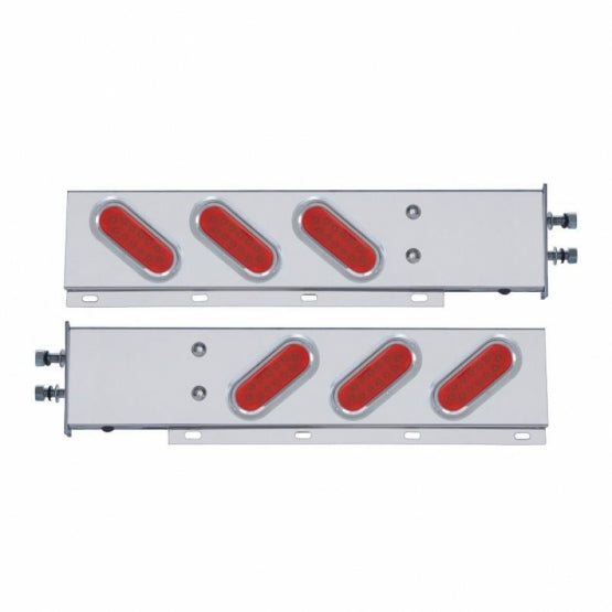 2-1/2" Bolt Pattern SS Spring Loaded Bar With 6 Oval 12 LED Lights & Visors -Red LED & Lens (Pair)