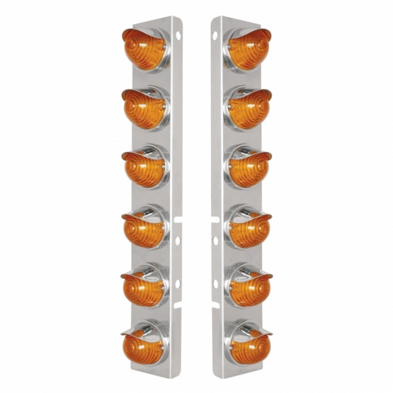 SS Front Air Cleaner Bracket W/12X 17 Amber LED Beehive Lights &amp; SS Visors For Peterbilt-Amber LED &amp; Lens