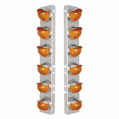 SS Front Air Cleaner Bracket W/12X 17 Amber LED Beehive Lights & SS Visors For Peterbilt-Amber LED & Lens