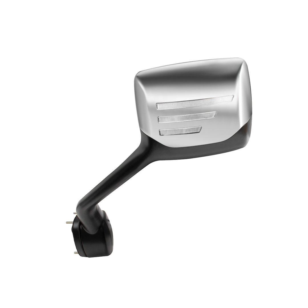 Chrome Hood Mirror Assembly W/ Sequential LED Turn Signal For 2013-2021 Kenworth T680 &amp; Peterbilt 579 - Driver