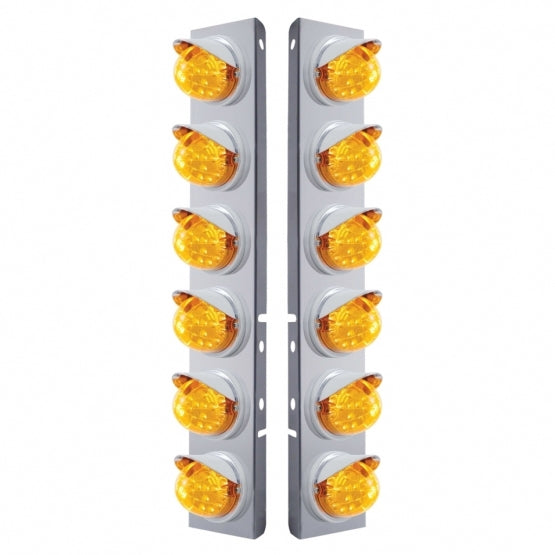 SS Front Air Cleaner Bracket With 12X 17 Amber LED Dual Function Reflector Lights &amp; Visors For Peterbilt -Amber Lens