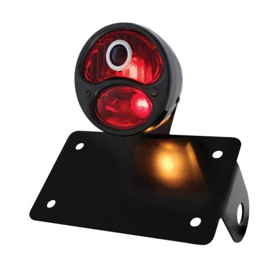 Black 1928 DUO Lamp &amp; Blue Dot Style Tail Light Assembly With Horizontal Mounting Bracket For Motorcycle