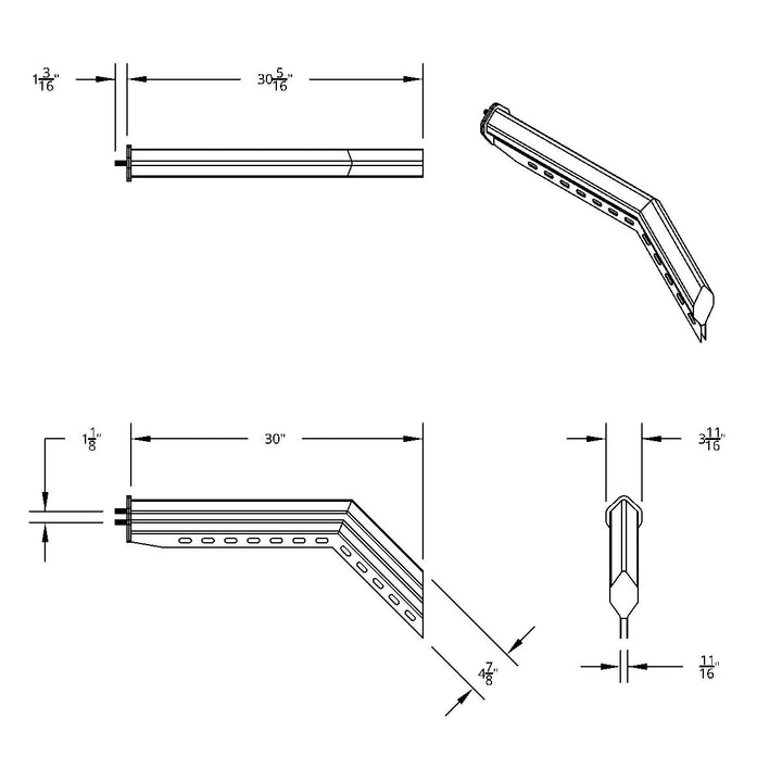 30" Stainless 45-Degree Angled Heavy Duty Mud Flap Hangers - 1-1/8" Bolt Pattern (Pair)