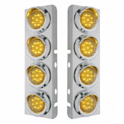 SS Front Air Cleaner Bracket With 8X 9 LED 2" Lights & Visors For Peterbilt-Amber LED & Lens